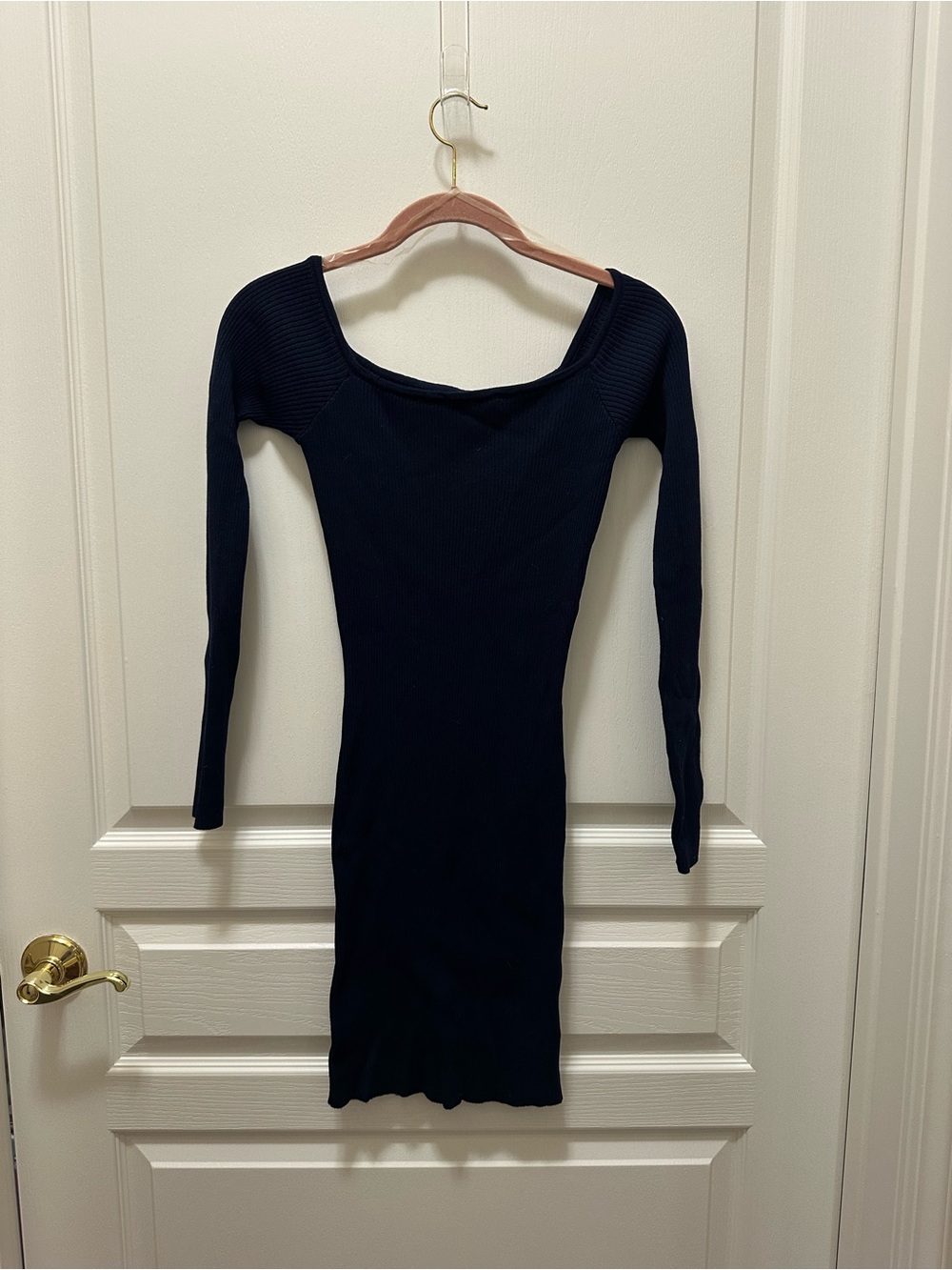 Revamped Dark Blue Long Sleeve Ribbed Bodycon Dress